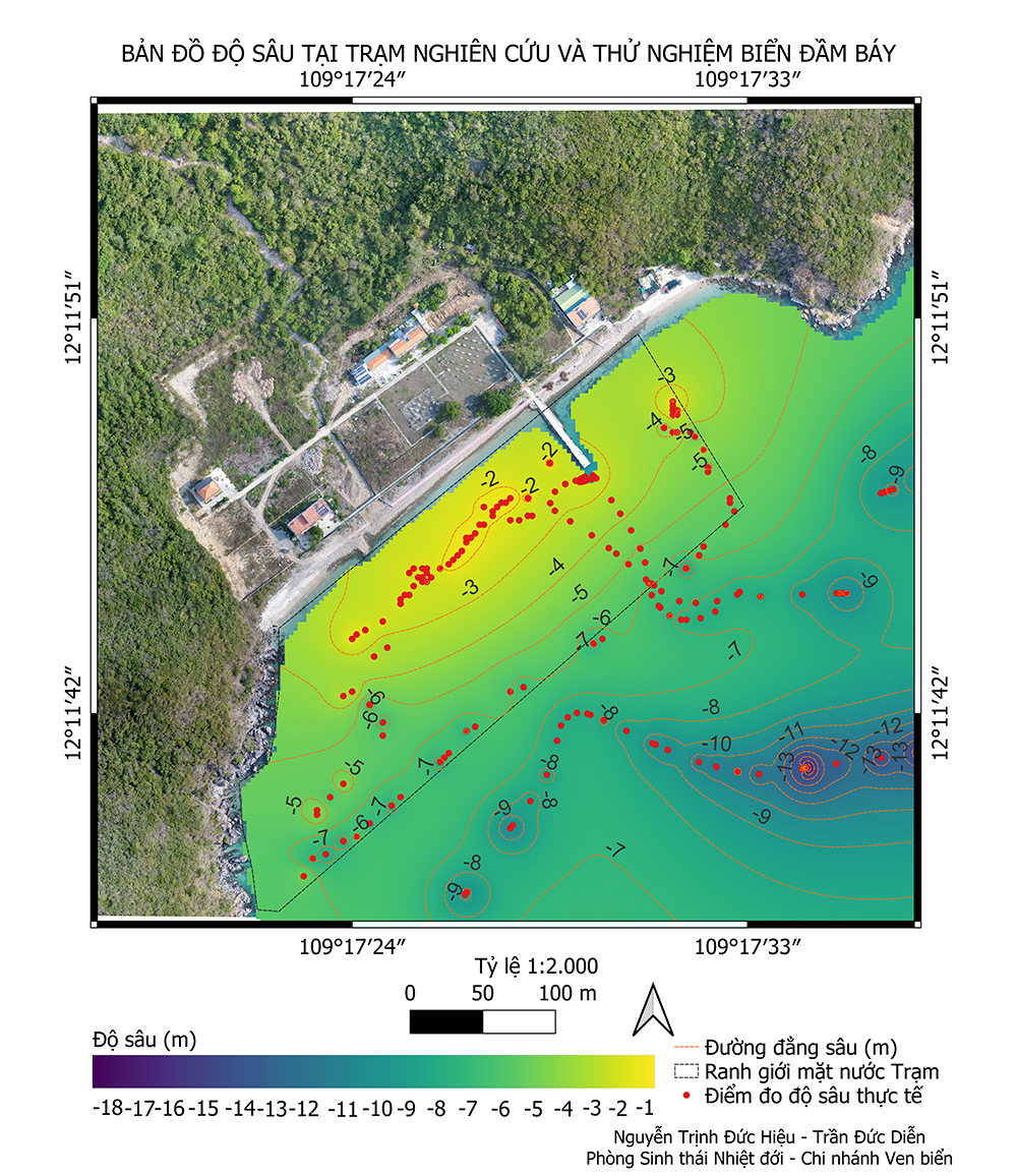 Ứng dụng kỹ thuật nội suy nghịch đảo khoảng cách có trọng số trong xây dựng bản đồ độ sâu tại Trạm Nghiên cứu và thử nghiệm biển Đầm Báy
